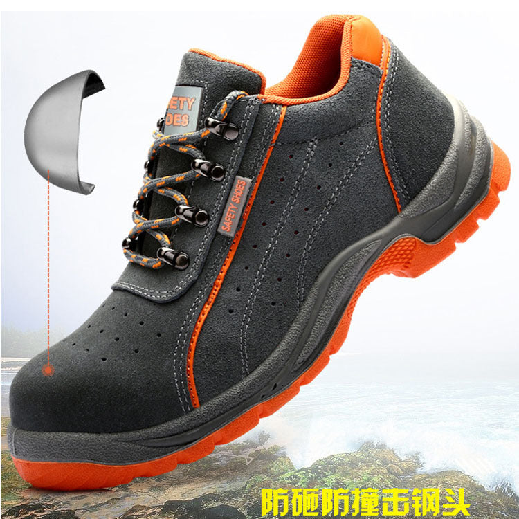 Summer Labor Protection Shoes PU Solid Bottom Breathable Anti-static Anti-smashing Anti-stab Work Shoes