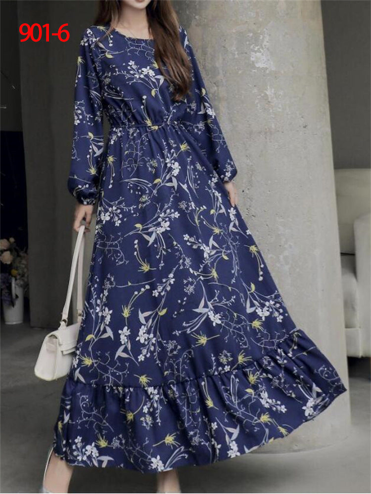 2022 Hot Sale European Beauty Dress Muslim Waist Thin Floral A-line Skirt