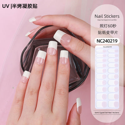 Custom French Gel Nail Stickers UV Phototherapy Semi-cured Gel Nail Stickers Gel Nail Nail Stickers