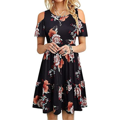 Women&#039;s Wear Wish Amazon Ebay Popular Fashion Short Sleeve Off-shoulder Dress