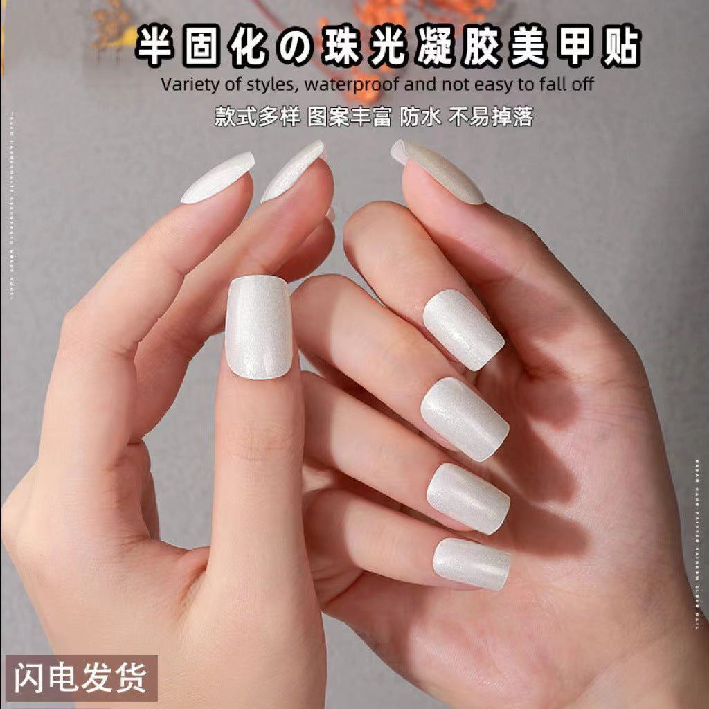 20 Refers To Solid Color Semi-cured UV Nail Stickers Pearlescent Simple Gel Nail Stickers Gel Nail