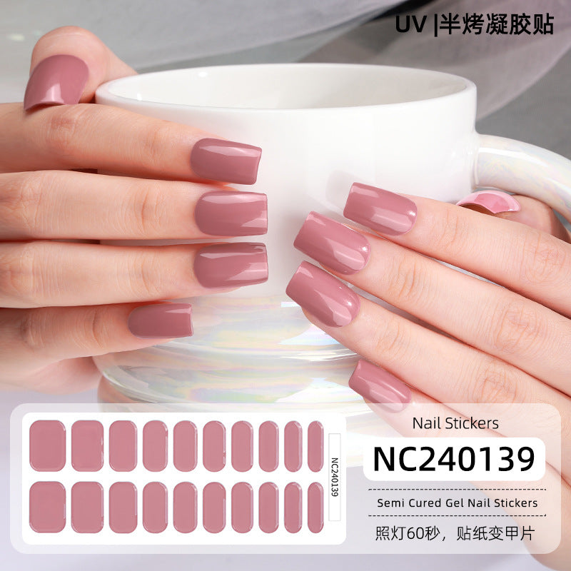 20 Refers To Solid Color Semi-cured UV Nail Stickers Pearlescent Simple Gel Nail Stickers Gel Nail