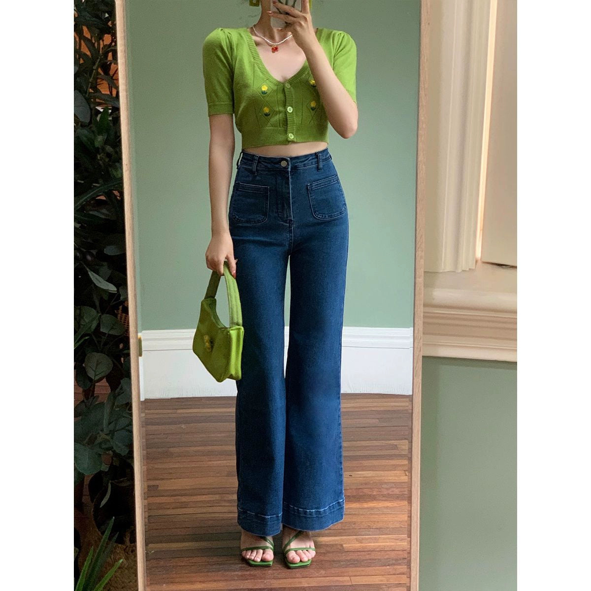 Retro Slimming High Pocket Bootcut Jeans For Women Autumn And Summer 2021 New High Waist Flared Trousers