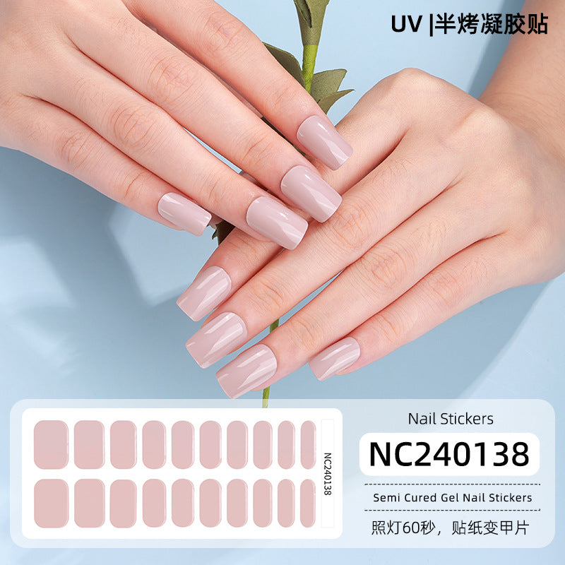 20 Refers To Solid Color Semi-cured UV Nail Stickers Pearlescent Simple Gel Nail Stickers Gel Nail