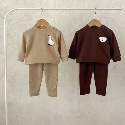 Ins Korean-style Autumn Boy&#039;s And Girl&#039;s Sweatshirt Suit European And American-style Pure Cotton Cartoon Embroidered Baby Clothes Two-piece Set