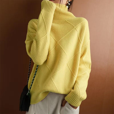 Cashmere Turtleneck Sweater For Women 2023 New Autumn And Winter Splicing Thickened Loose Outer Wear Wool Sweater With Inner Base Layer