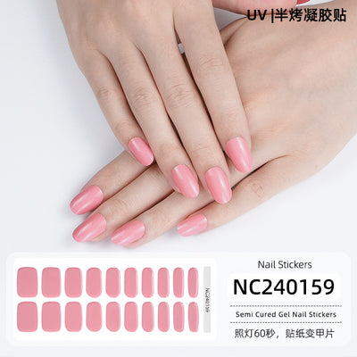 20 Refers To Solid Color Semi-cured UV Nail Stickers Pearlescent Simple Gel Nail Stickers Gel Nail