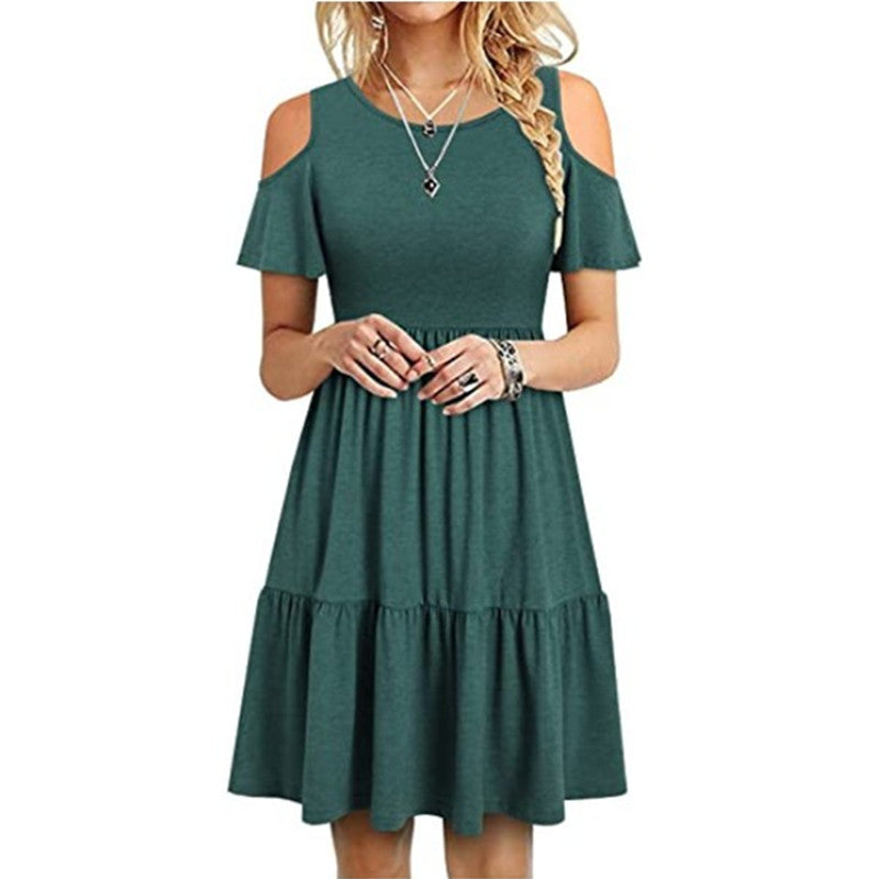 Women&#039;s Wear Wish Amazon Ebay Popular Fashion Short Sleeve Off-shoulder Dress