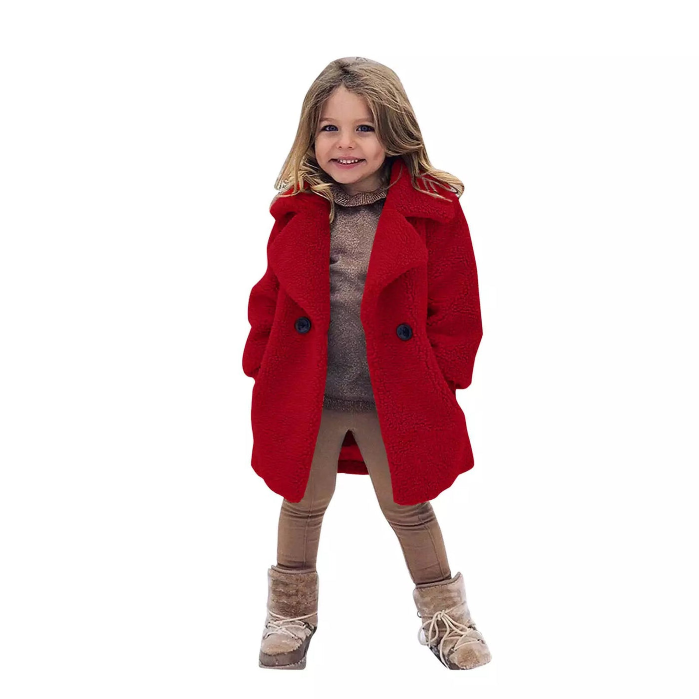 European And American Cross-border Children&#039;s Clothing New Autumn And Winter Coat Middle-aged Children&#039;s Fur Coat Imitation Cashmere Large Grain Lapel Windbreaker