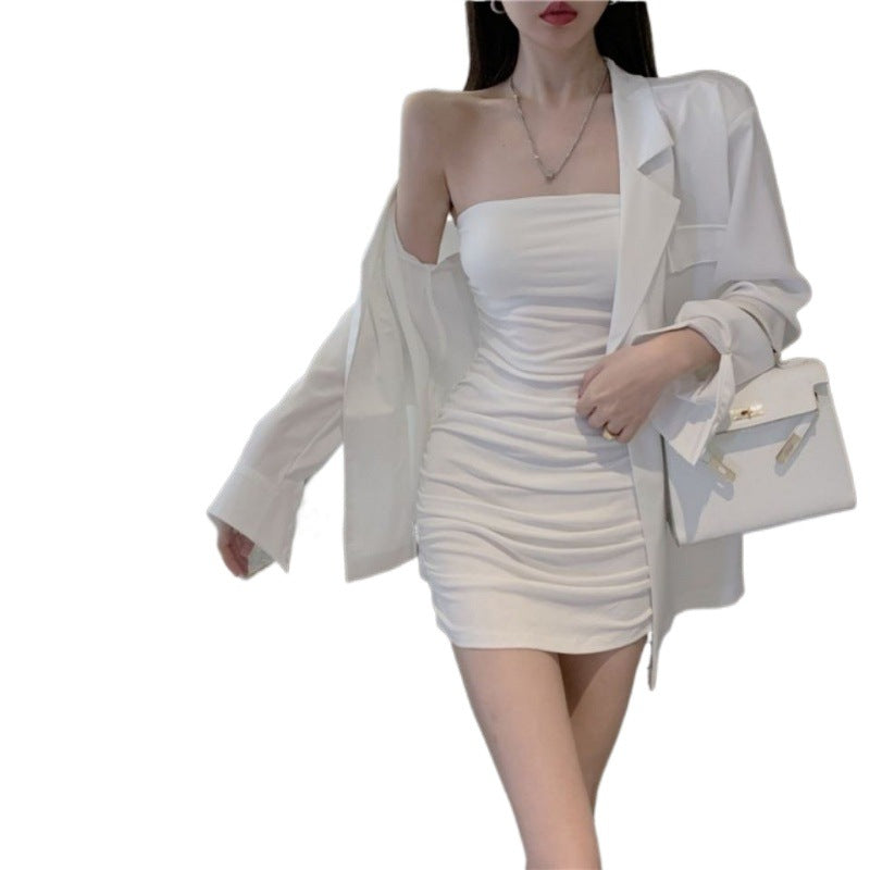 Tube Top Dress Women&#039;s Design Niche Pleated Summer 2024 New Slim Sexy Early Autumn Hip-hugging Short Skirt