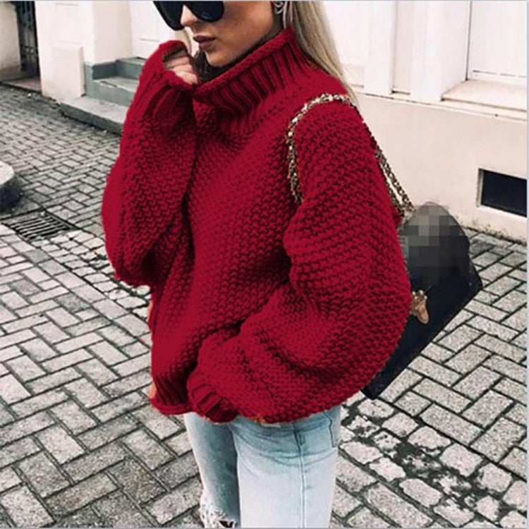 2024 Autumn And Winter New Thick Line Sweater Female Amazon Hot Style Curled Turtleneck Dolman Sleeve Knitted Sweater