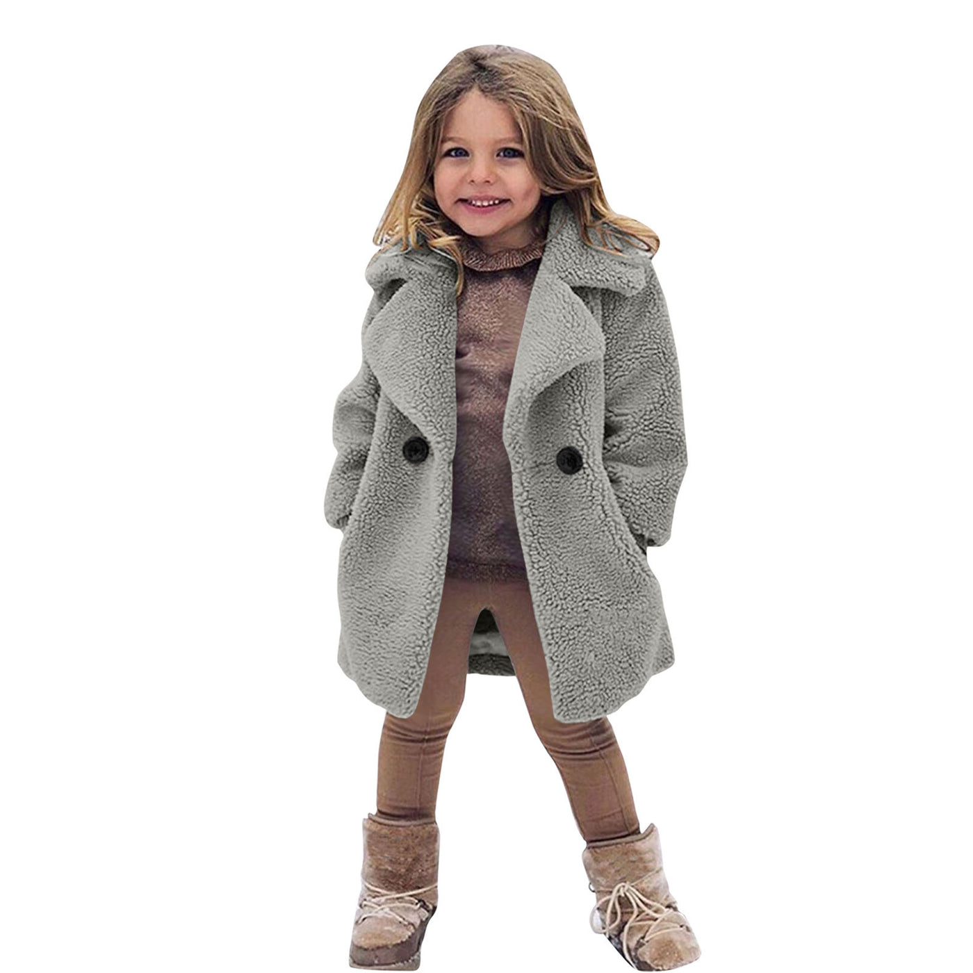 European And American Cross-border Children&#039;s Clothing New Autumn And Winter Coat Middle-aged Children&#039;s Fur Coat Imitation Cashmere Large Grain Lapel Windbreaker