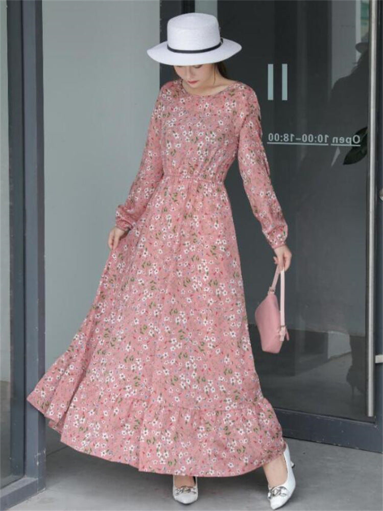 2022 Hot Sale European Beauty Dress Muslim Waist Thin Floral A-line Skirt