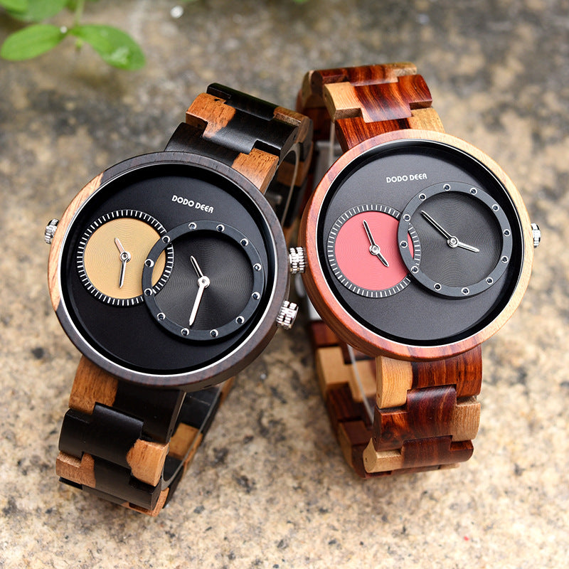 Wooden Watch Dual Movement GMT Dual Time Large Dial Gift