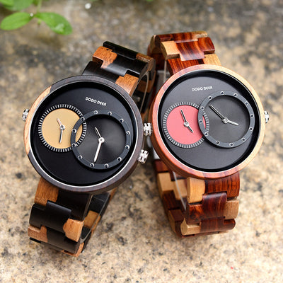 Wooden Watch Dual Movement GMT Dual Time Large Dial Gift