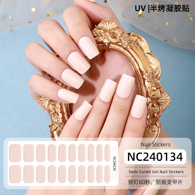 20 Refers To Solid Color Semi-cured UV Nail Stickers Pearlescent Simple Gel Nail Stickers Gel Nail