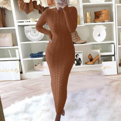 American Autumn And Winter New Women&#039;s Clothing Amazon Wish Fashion Twist Long-sleeved Woolen Dress Spot