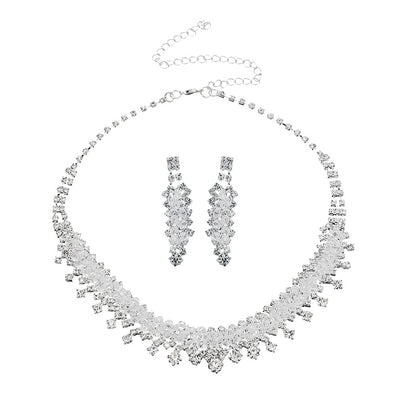 European And American New Bridal Jewelry Exaggerated Crystal Light Luxury Necklace Earrings Set Niche Design Sense Fragrant Necklace For Women