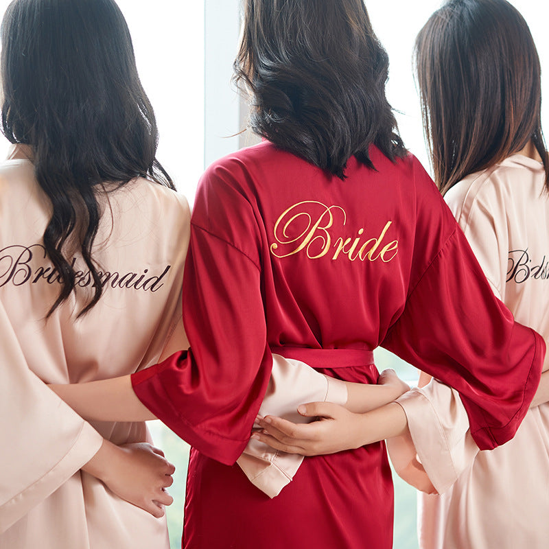 Satin Nightgown Women Cross Border Embroidered Pajamas Bridesmaid Pajamas Wedding Wedding Makeup Women Wedding Beauty Bridal Morning Gown