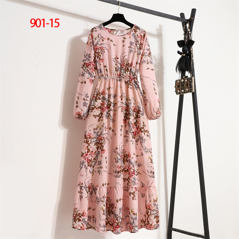 2022 Hot Sale European Beauty Dress Muslim Waist Thin Floral A-line Skirt