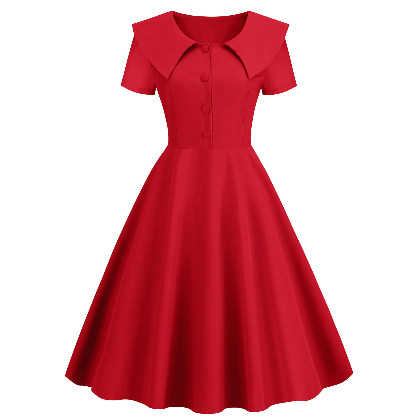 Women&#039;s Independent Station European And American Temperament Retro Dress Lapel Short-sleeved Slim-fit Pure Color A- Line Dress