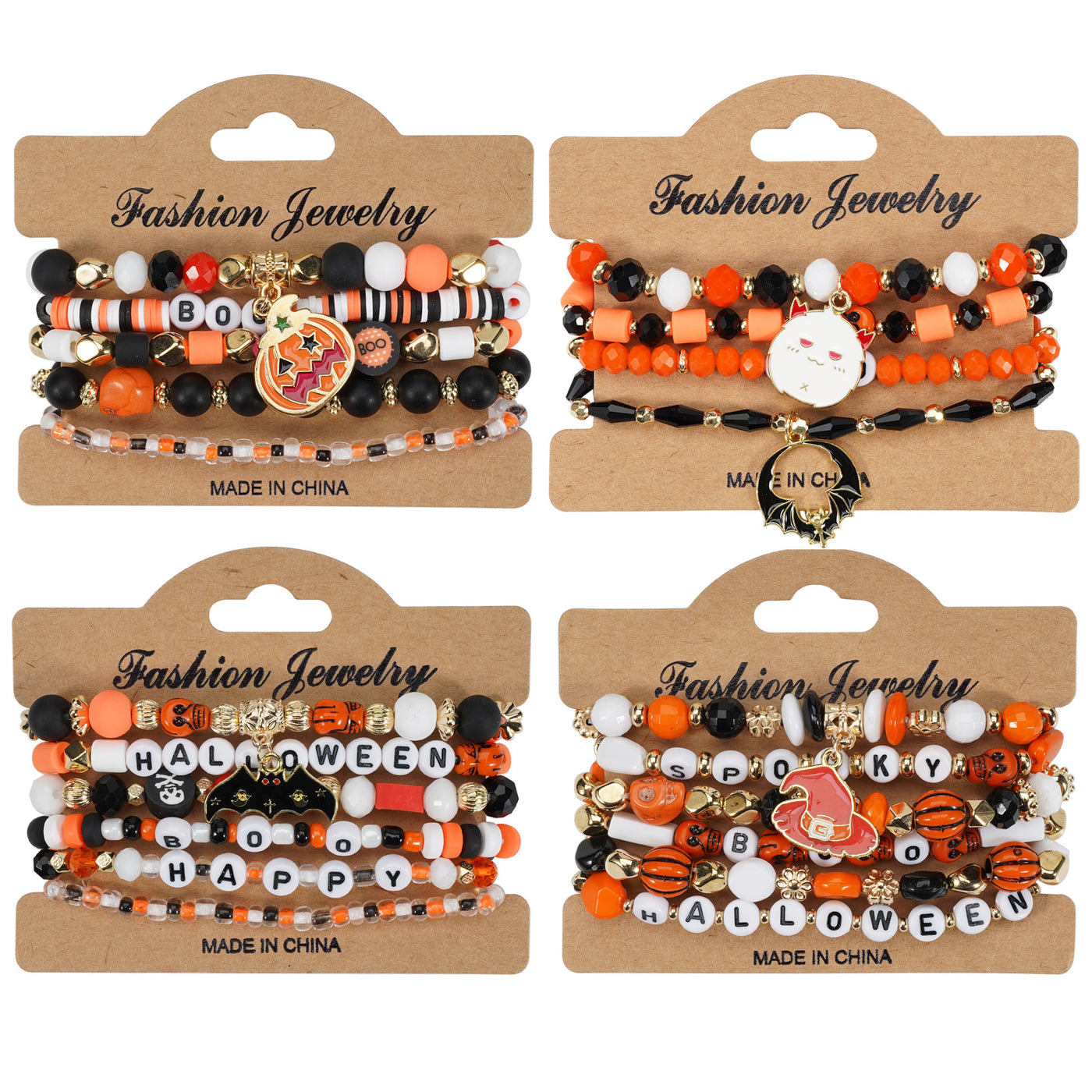 Halloween Bracelet Faux Crystal Soft Pottery Beaded Bracelet Pumpkin Ghost Bat Hat Pendant Party Bracelet