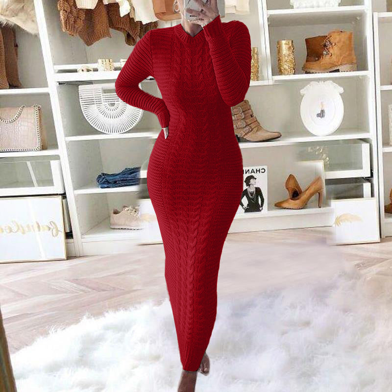 American Autumn And Winter New Women&#039;s Clothing Amazon Wish Fashion Twist Long-sleeved Woolen Dress Spot