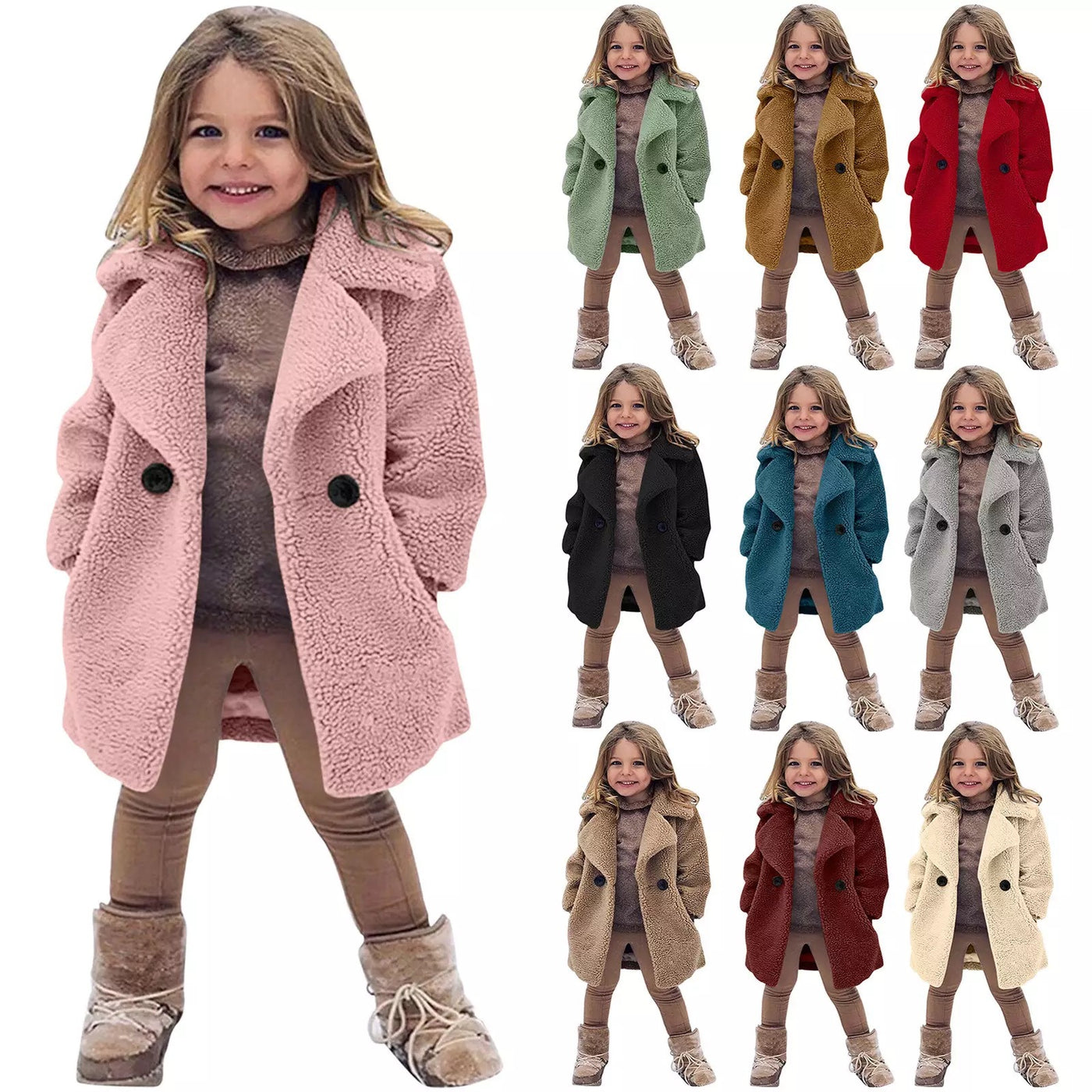 European And American Cross-border Children&#039;s Clothing New Autumn And Winter Coat Middle-aged Children&#039;s Fur Coat Imitation Cashmere Large Grain Lapel Windbreaker