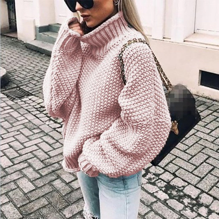 2024 Autumn And Winter New Thick Line Sweater Female Amazon Hot Style Curled Turtleneck Dolman Sleeve Knitted Sweater