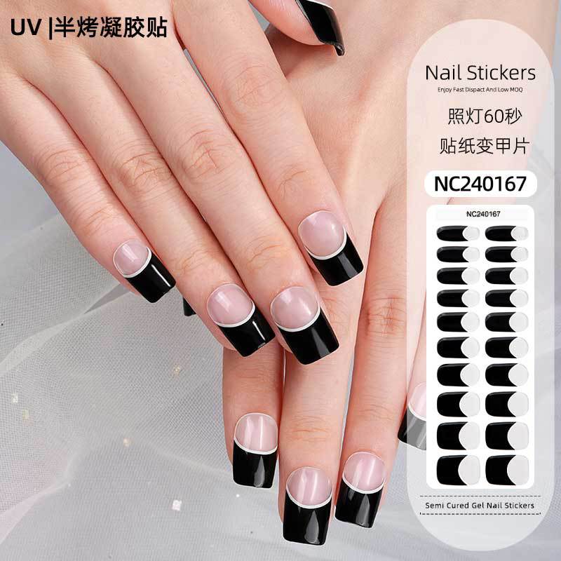 Custom French Gel Nail Stickers UV Phototherapy Semi-cured Gel Nail Stickers Gel Nail Nail Stickers