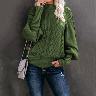 2022 Winter New Mid-neck Sweater Women&#039;s Amazon Loose Long-sleeved Knitted Solid-color Sweater