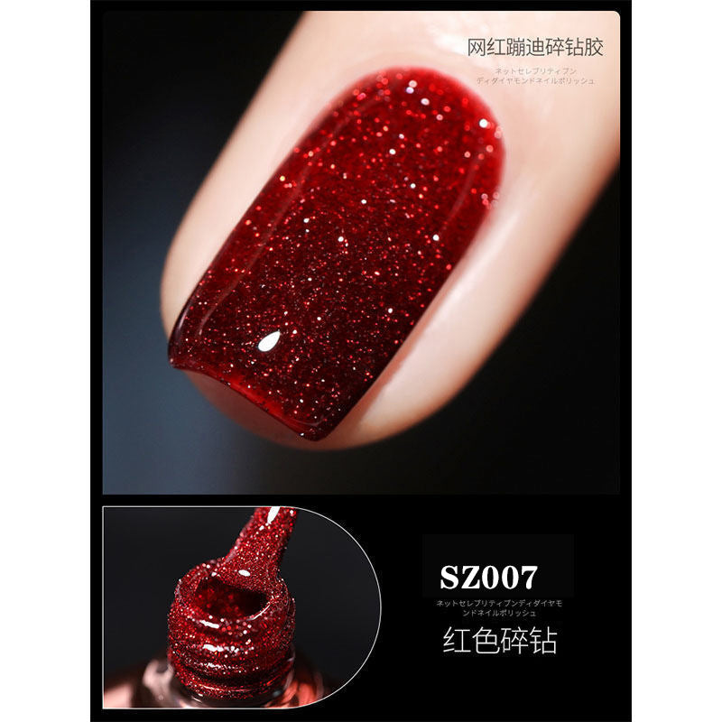 18 Ml Bursting Disco Dynamic Broken Diamond Nail Polish Glue Magic Bright Powder Phototherapy Finger Nail Shop Set