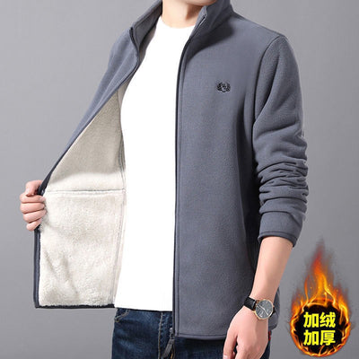 Autumn And Winter Stand-up Collar Plus Velvet Thickened Fleece Jacket Men&#039;s Large Size Cardigan