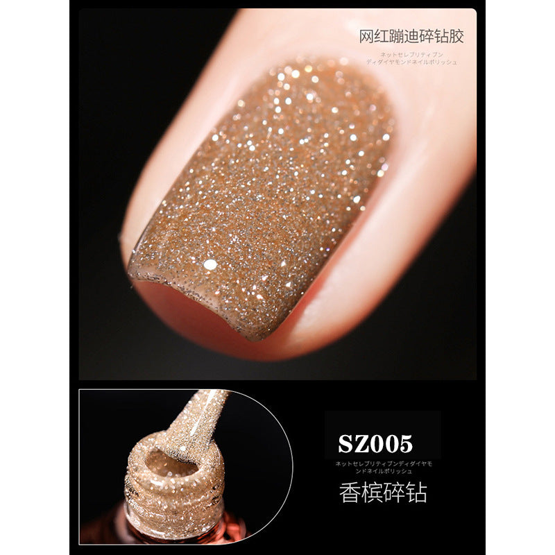 18 Ml Bursting Disco Dynamic Broken Diamond Nail Polish Glue Magic Bright Powder Phototherapy Finger Nail Shop Set