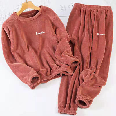 2023 Fairy Warm Suit Coral Velvet Home Clothes Plus Velvet Thickened Pajamas Loose Can Be Weared Outside Large Size Pajamas