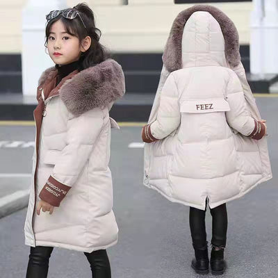 New Generation Of Girls&#039; Cotton-padded Clothes, Mid-length, Thickened, Korean-style Winter Warm-padded Jackets, Large Fur Collar, Large Pockets, Trendy Cotton-padded Jackets