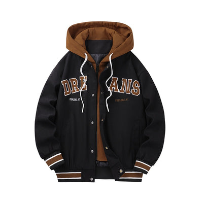 Baseball Jacket Men&amp;#039;s Autumn New High-end Fake Two-piece Hooded Couple Jacket Boys Trendy All-match Men&amp;#039;s Clothing