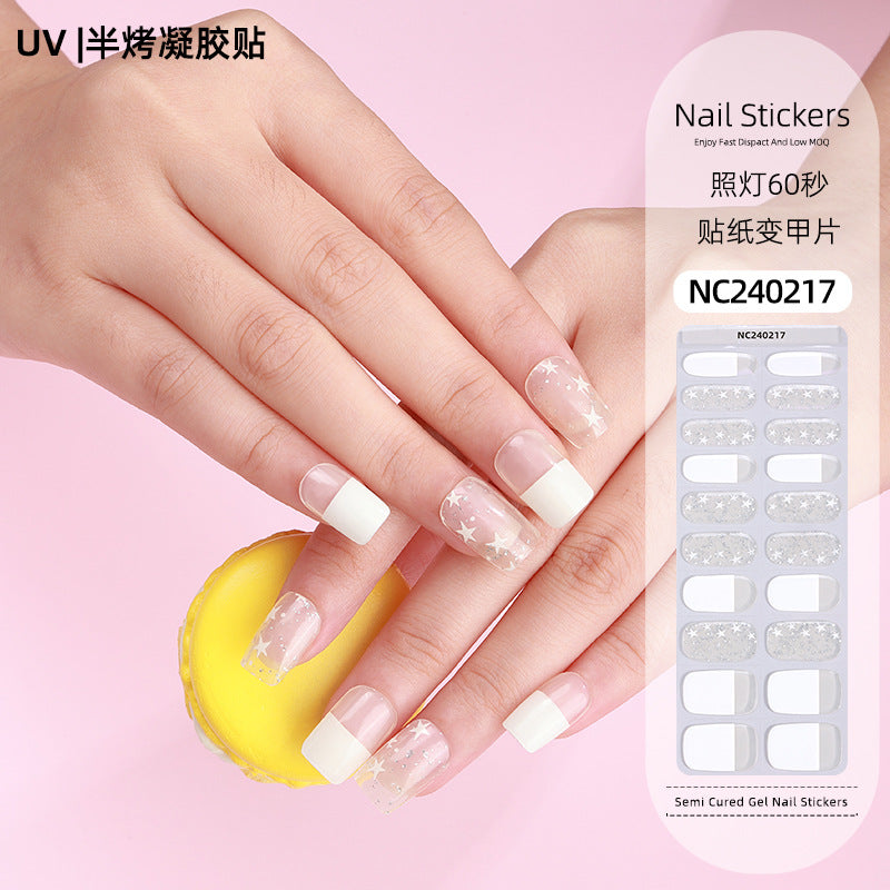 Custom French Gel Nail Stickers UV Phototherapy Semi-cured Gel Nail Stickers Gel Nail Nail Stickers