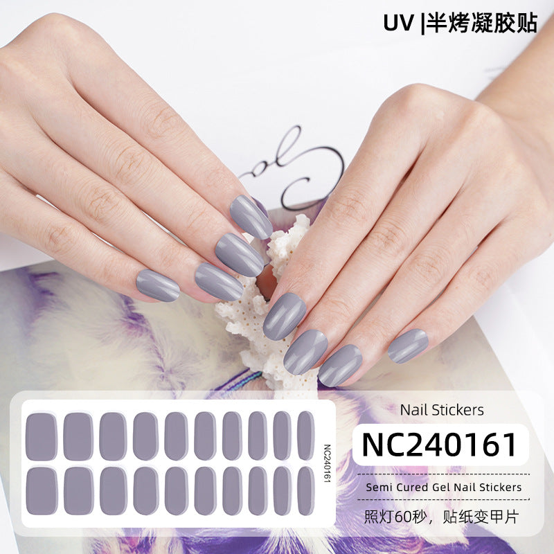 20 Refers To Solid Color Semi-cured UV Nail Stickers Pearlescent Simple Gel Nail Stickers Gel Nail