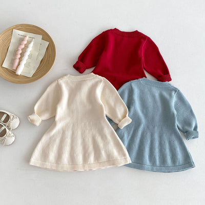 New Children Korean Girls&#039; Sweater Skirt Twist Round Neck Long Sleeve Warm Knitted Dress For Autumn And Winter