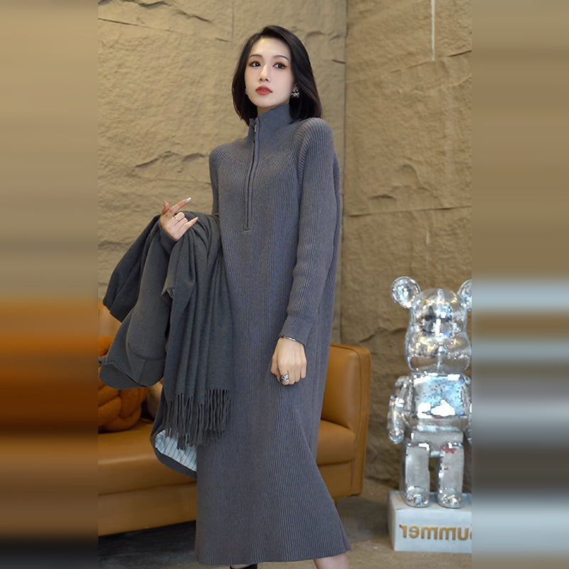 Hepburn Style Black Knitted Sweater Dress For Women New Autumn And Winter Inner Wear Long Dress High-end