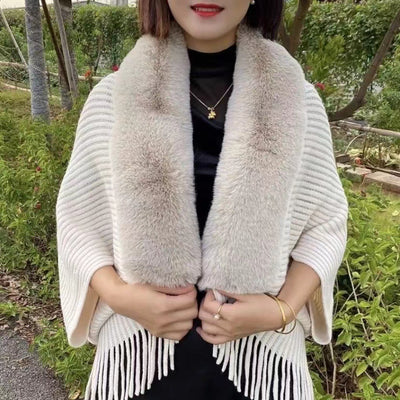 Autumn And Winter Loose Version Thick Imitation Rabbit Fur Collar Sweater Fashion New Lady Cardigan Knitted Wool Shawl