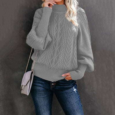 2022 Winter New Mid-neck Sweater Women&#039;s Amazon Loose Long-sleeved Knitted Solid-color Sweater