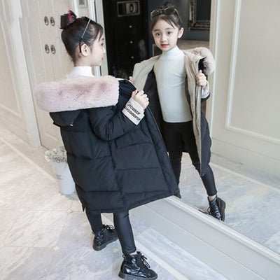 New Generation Of Girls&#039; Cotton-padded Clothes, Mid-length, Thickened, Korean-style Winter Warm-padded Jackets, Large Fur Collar, Large Pockets, Trendy Cotton-padded Jackets