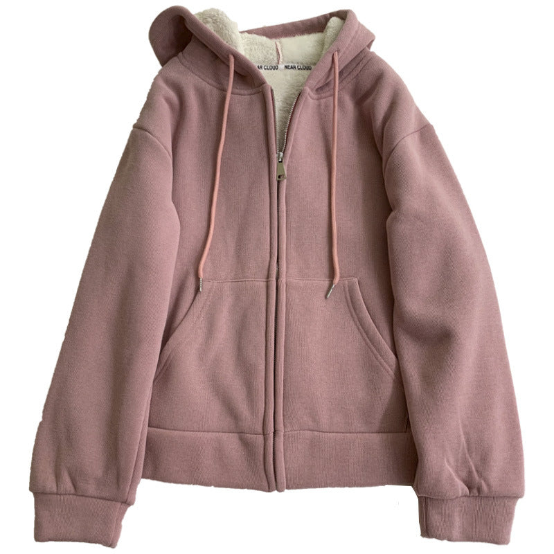 Fleece Hooded Sweater Women&#039;s Loose Casual