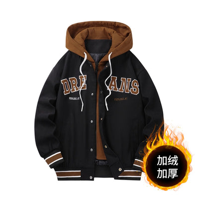 Baseball Jacket Men&amp;#039;s Autumn New High-end Fake Two-piece Hooded Couple Jacket Boys Trendy All-match Men&amp;#039;s Clothing