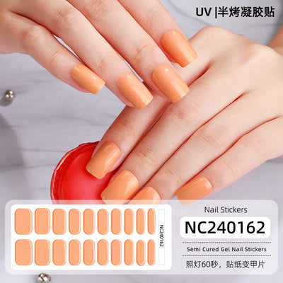 20 Refers To Solid Color Semi-cured UV Nail Stickers Pearlescent Simple Gel Nail Stickers Gel Nail