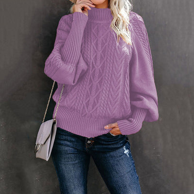 2022 Winter New Mid-neck Sweater Women&#039;s Amazon Loose Long-sleeved Knitted Solid-color Sweater