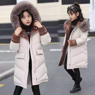 New Generation Of Girls&#039; Cotton-padded Clothes, Mid-length, Thickened, Korean-style Winter Warm-padded Jackets, Large Fur Collar, Large Pockets, Trendy Cotton-padded Jackets