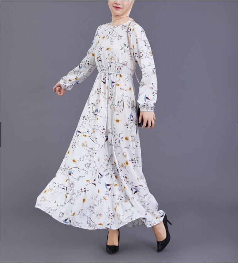 2022 Hot Sale European Beauty Dress Muslim Waist Thin Floral A-line Skirt